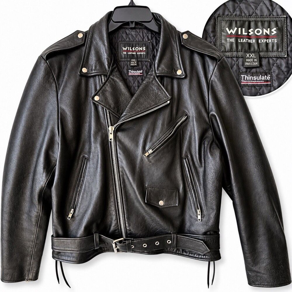 Vintage 90s Wilsons Leather Thinsulate Jacket Men's XXL Motorcycle Biker Zip